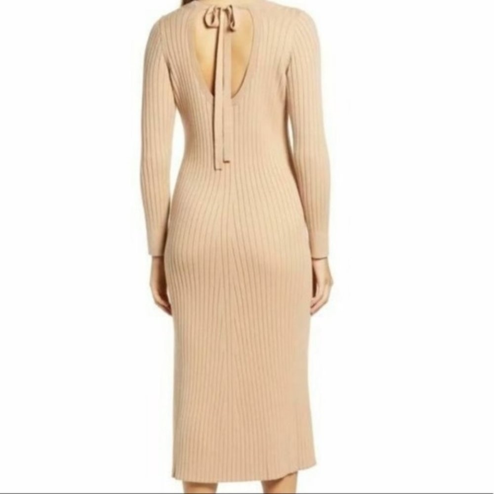 NWT WAYF Tan Dede X Emily X Bff Hollie Long Sleeve Ribbed Camel Dress